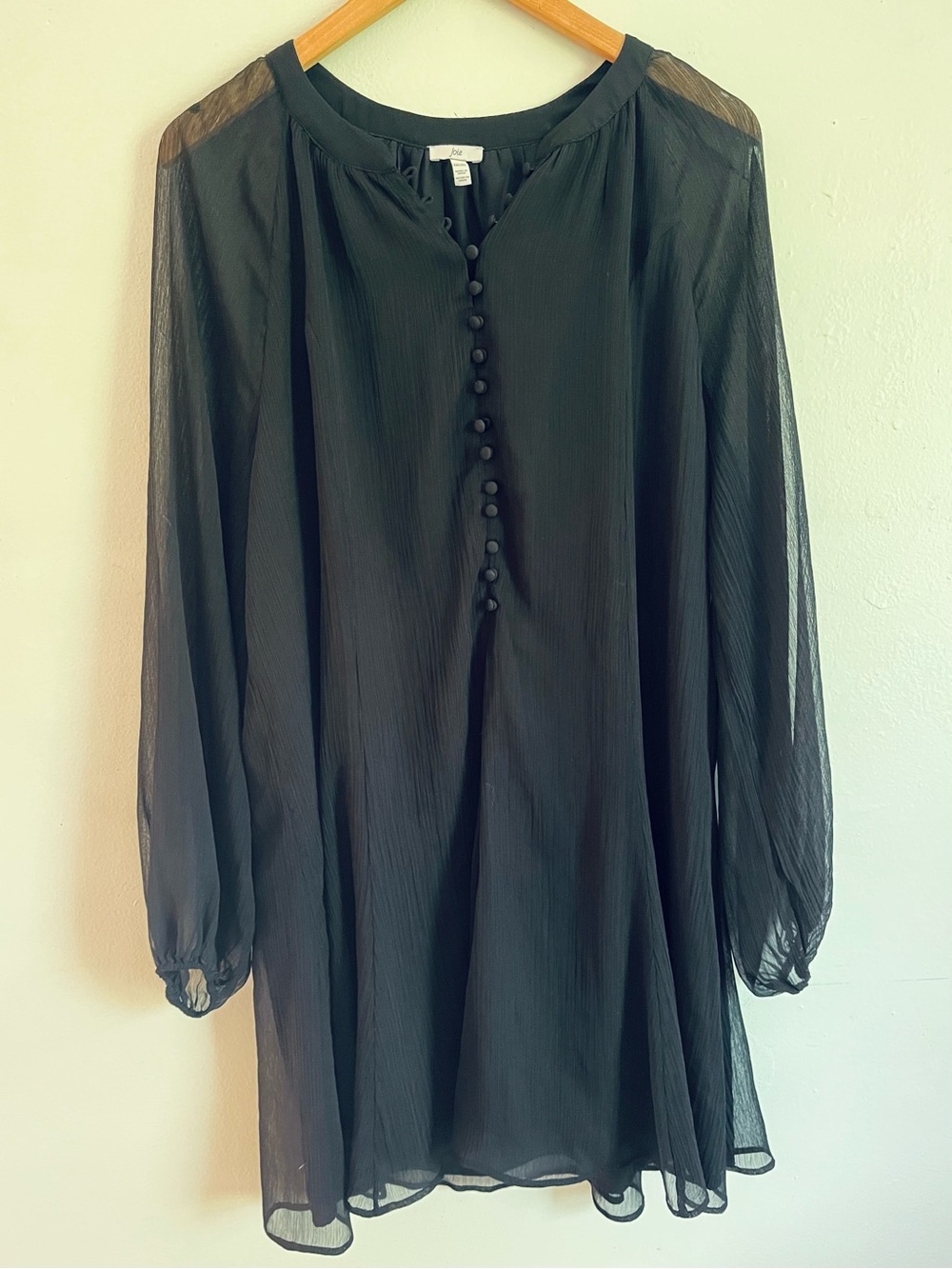 Joie Black Sheer Long-Sleeve Button Front Dress